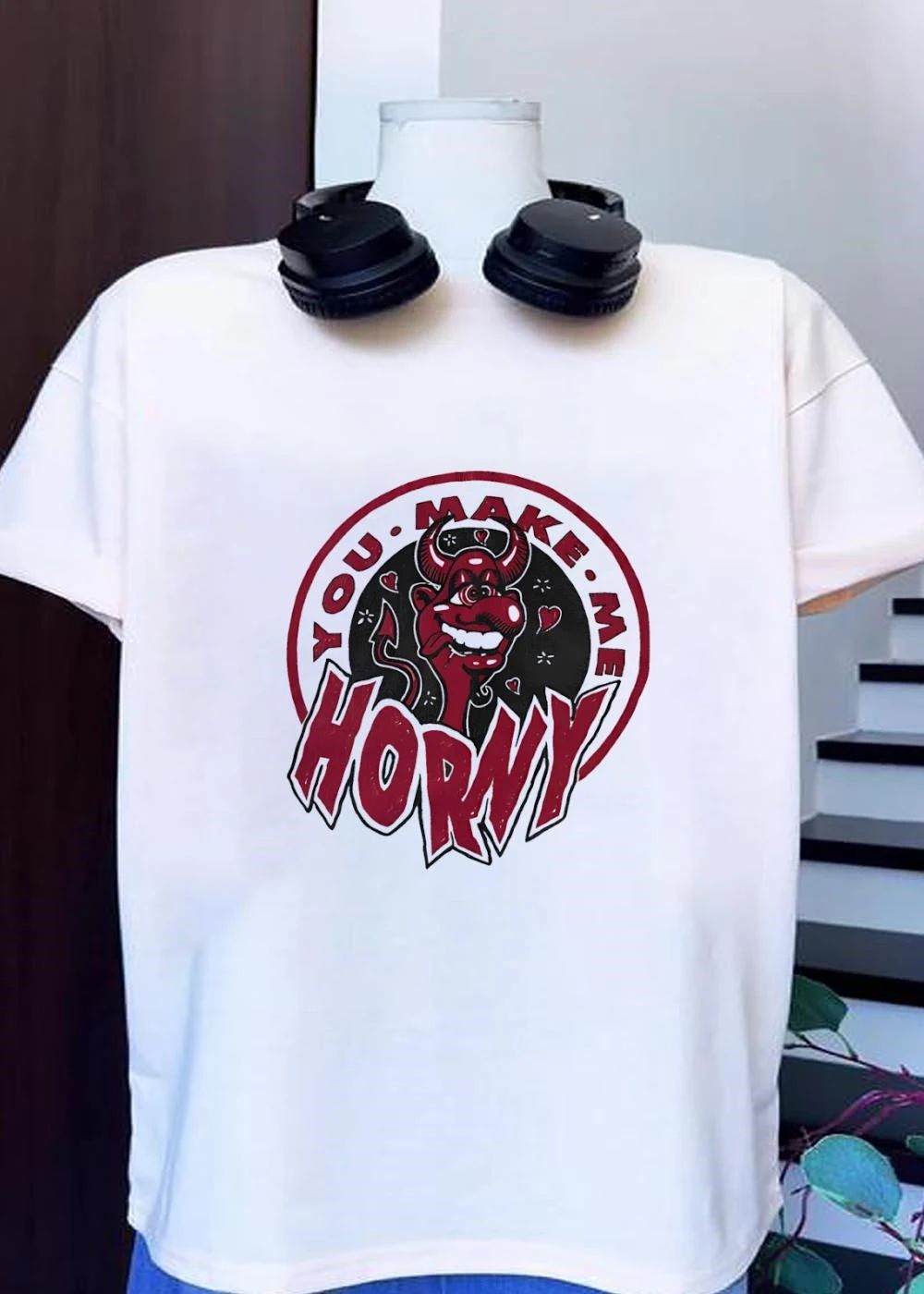 You Make Me Horny Devil Red Circular Graphic Unisex T-Shirt