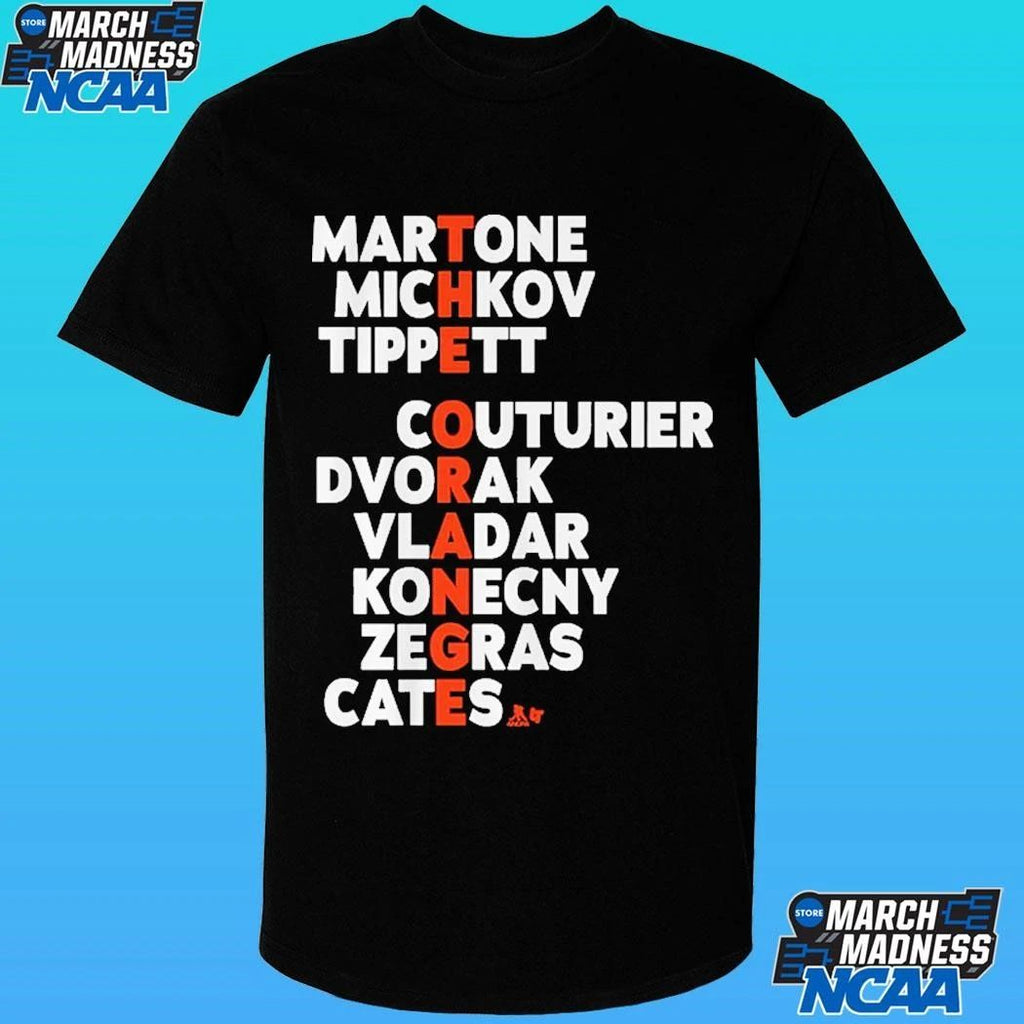 Philadelphia Hockey The Orange Names Martone Michkov Tippett Couturier Dvorak Vladar Konecny Zegras Cates Shirt