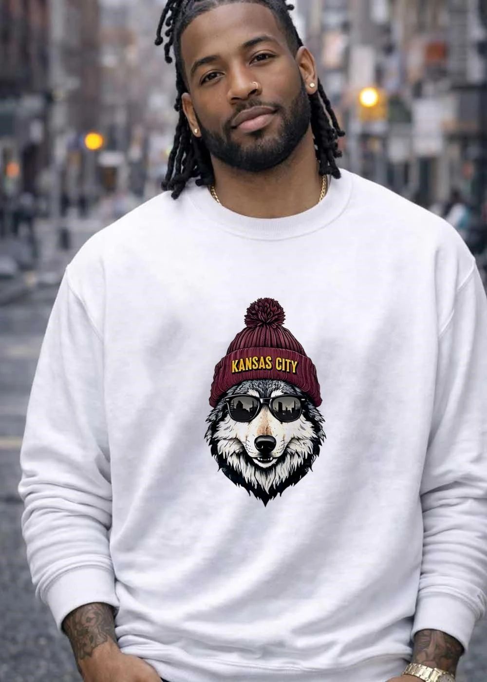 Kansas City Wolf Wearing Beanie and Sunglasses Kansas City Wolf T-Shirt