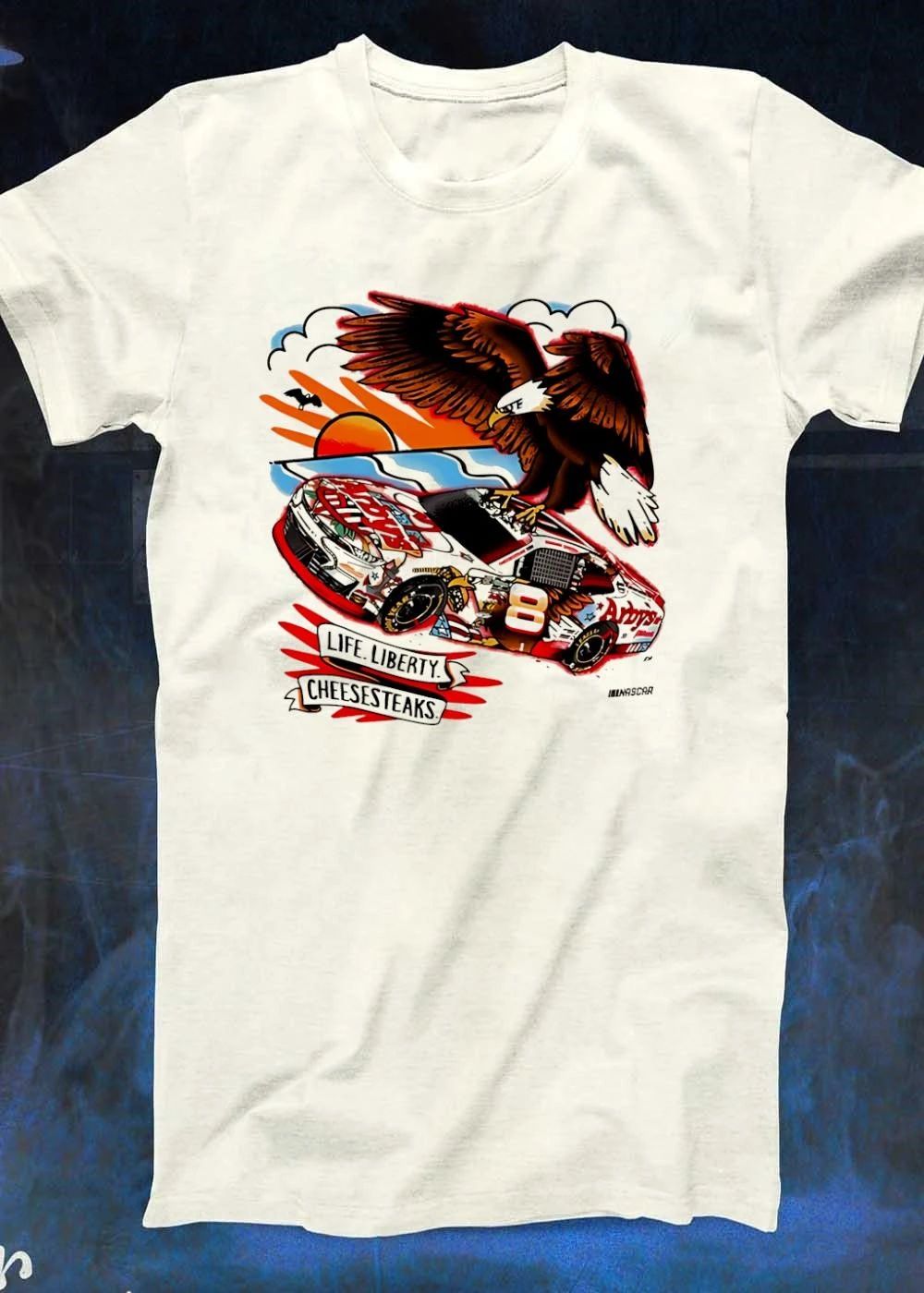 NASCAR Arby’s Eagle Bald Bird Soaring Over 8 Race Car Life Liberty Cheesesteaks T-Shirt