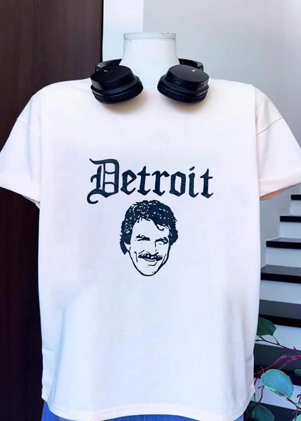 Detroit Tom Selleck Mustache Portrait T-Shirt