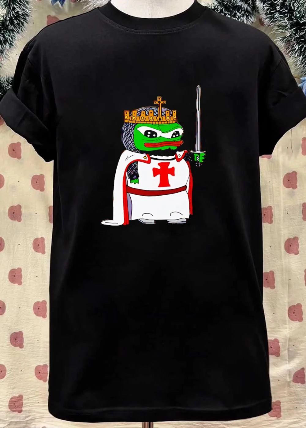 Crusader Pepe holding a sword, Royal Frog Knight shirt