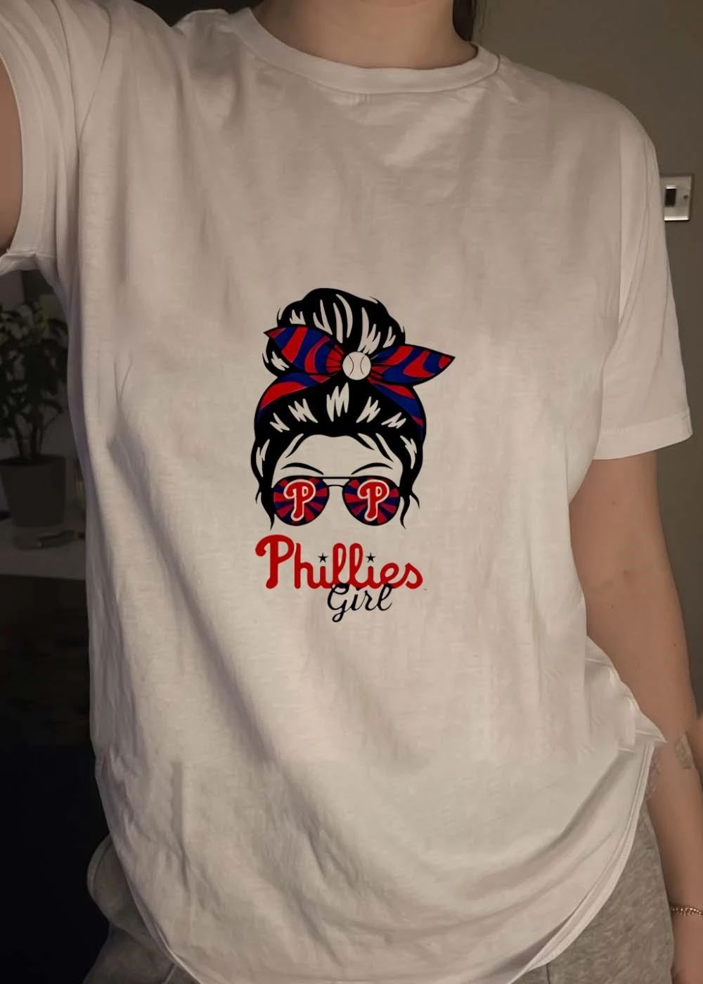 Philadelphia Phillies Girl Messy Bun Glasses shirt