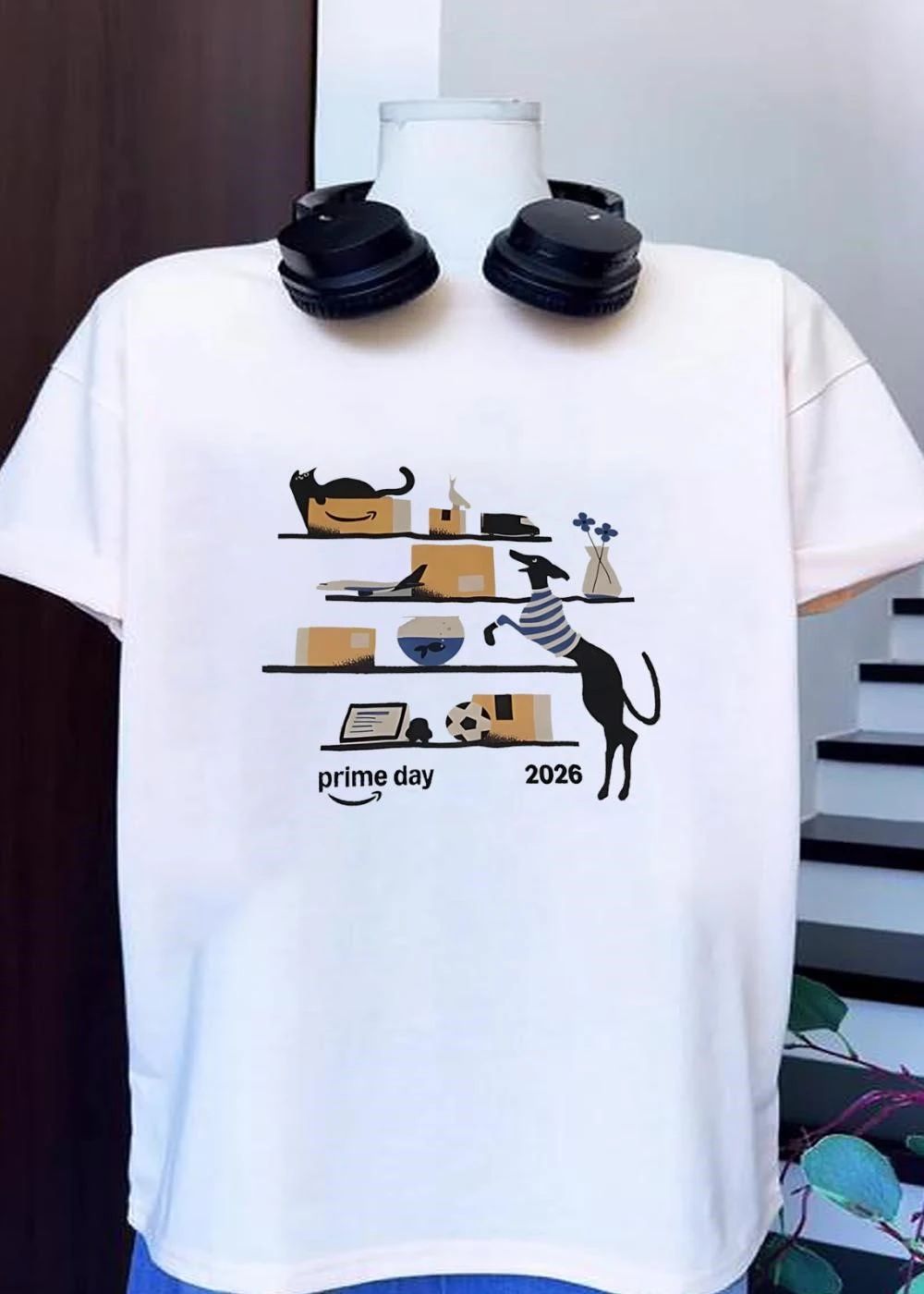 Prime Day 2026 Black Dog Standing on Shelves Graphic shirt