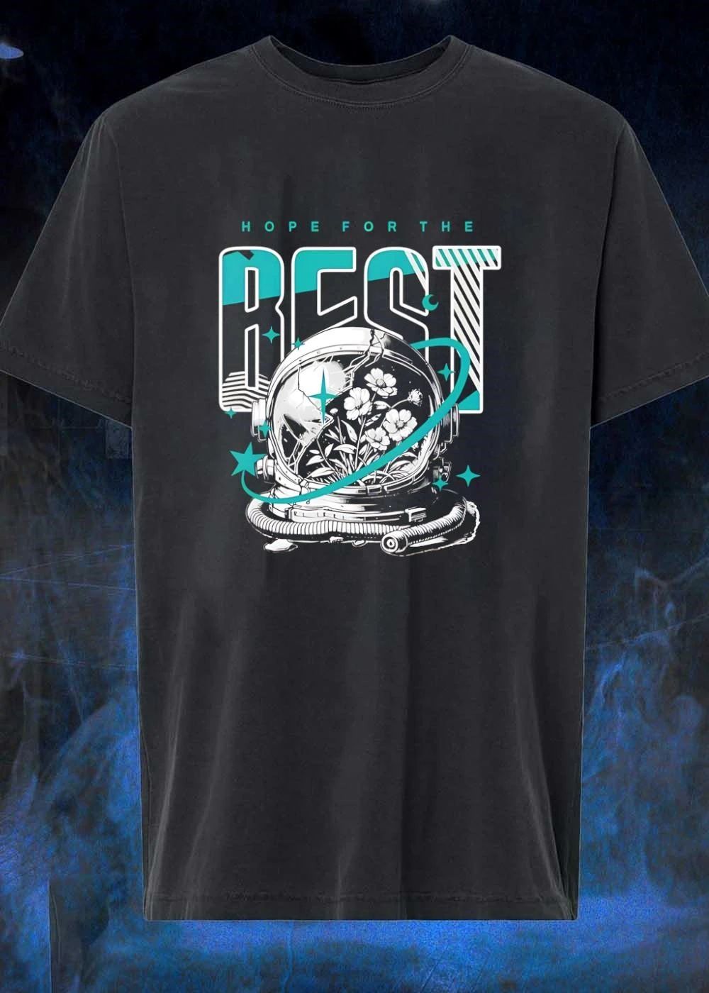 Hope for the Best Astronaut Flowers Graphic T-Shirt