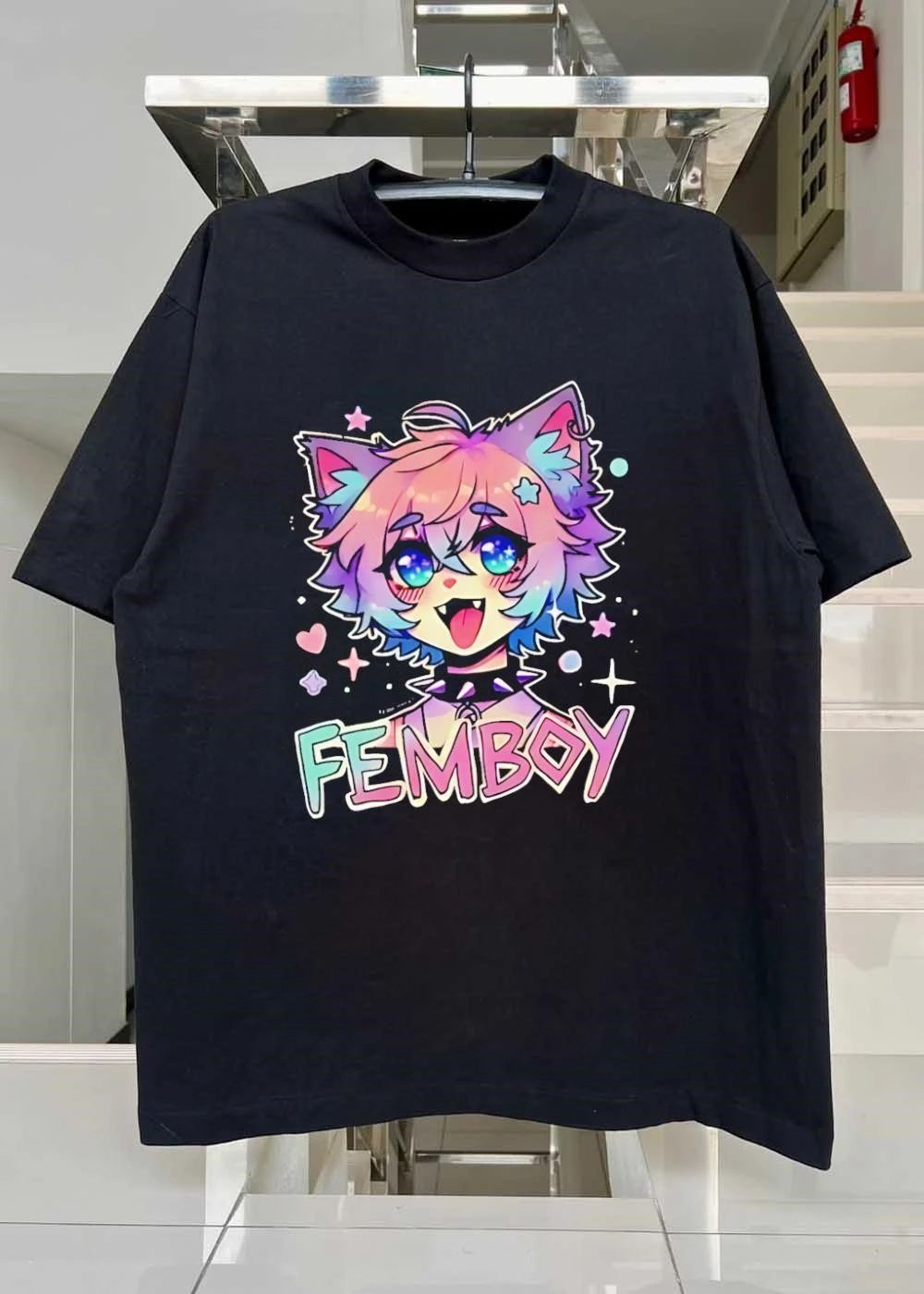 Femboy Catboy Nekomimi Anime Manga Kawaii cute pastel sparkling spiked collar Femboy shirt
