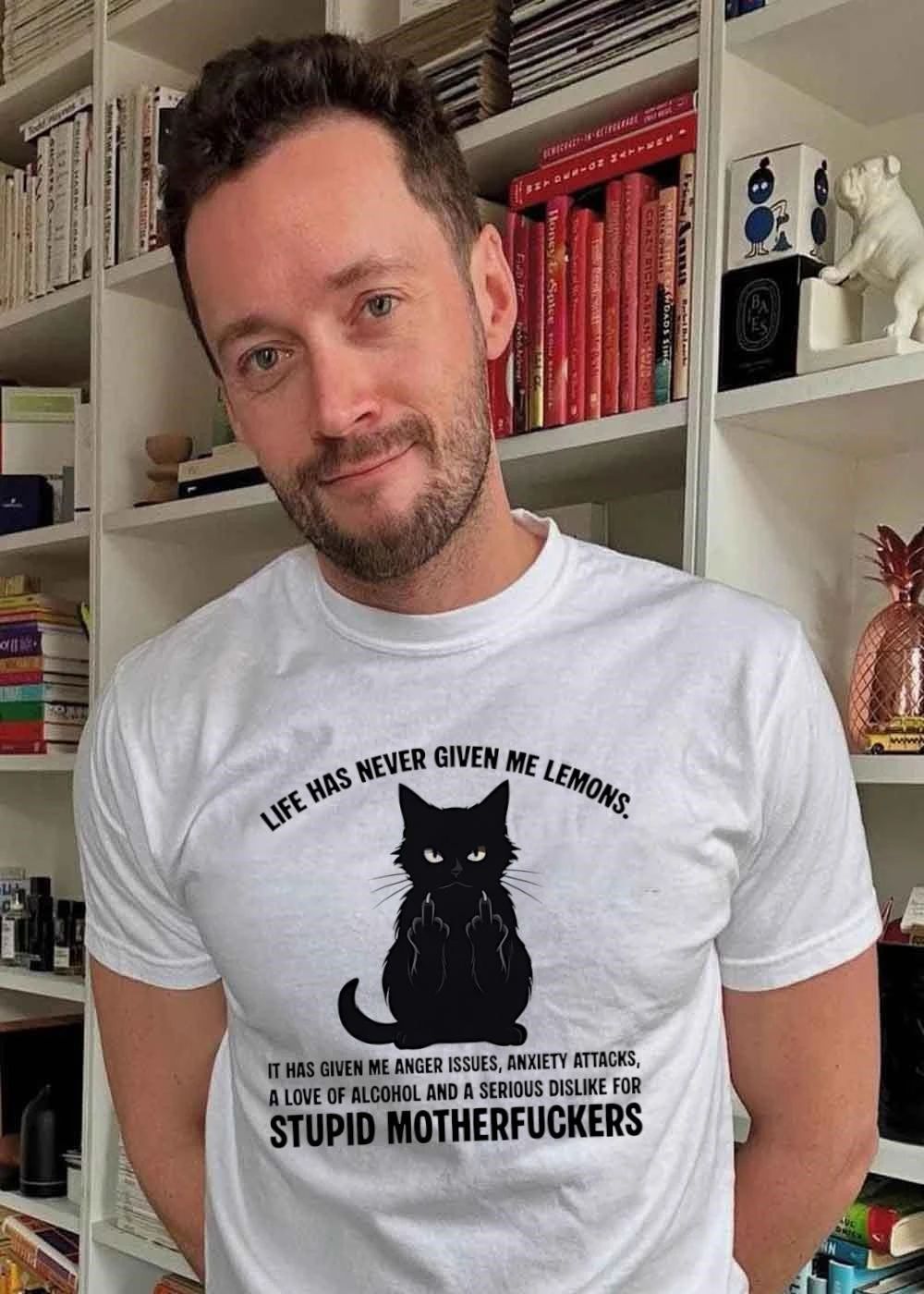 Life has never given me lemons anger issues cat giving the middle finger shirt
