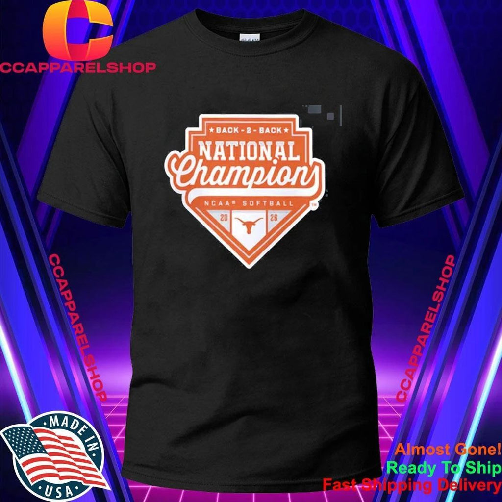 Texas Longhorns 2026 NCAA Softball Women’s College World Series Back-to-Back National Champions Logo Fanatics Black Shirt