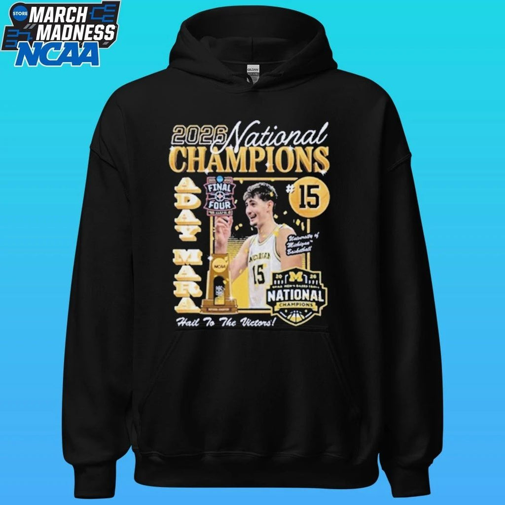 Michigan Wolverines Men’s Basketball Campus Ink 2026 National Champion #15 Aday Mara Shirt