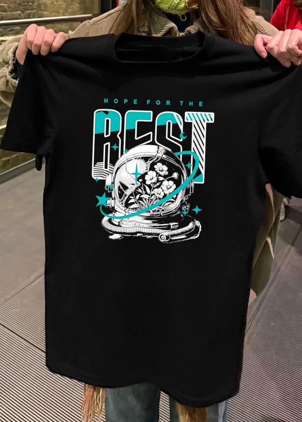 Hope for the Best Astronaut Flowers Graphic T-Shirt