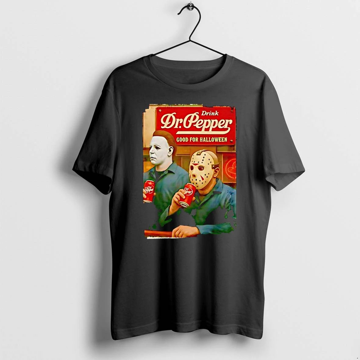 Jason Voorhees And Michael Myers Drink Dr Pepper Good For Halloween Tshirts Sweater