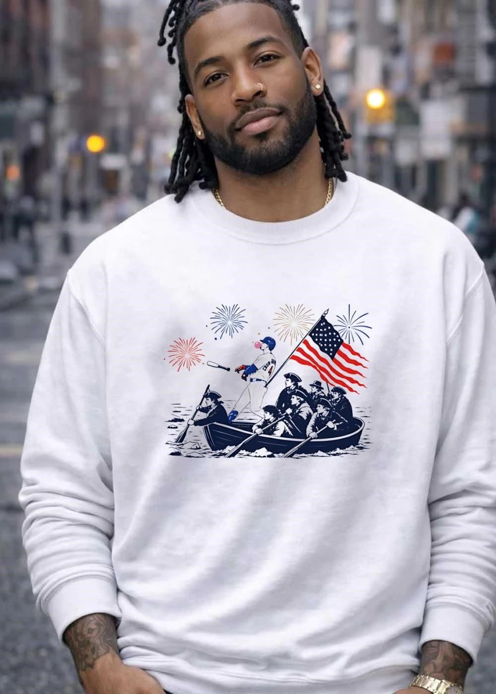 Patriotic Baseball Players Crossing the Delaware River Crow 4 Shirt