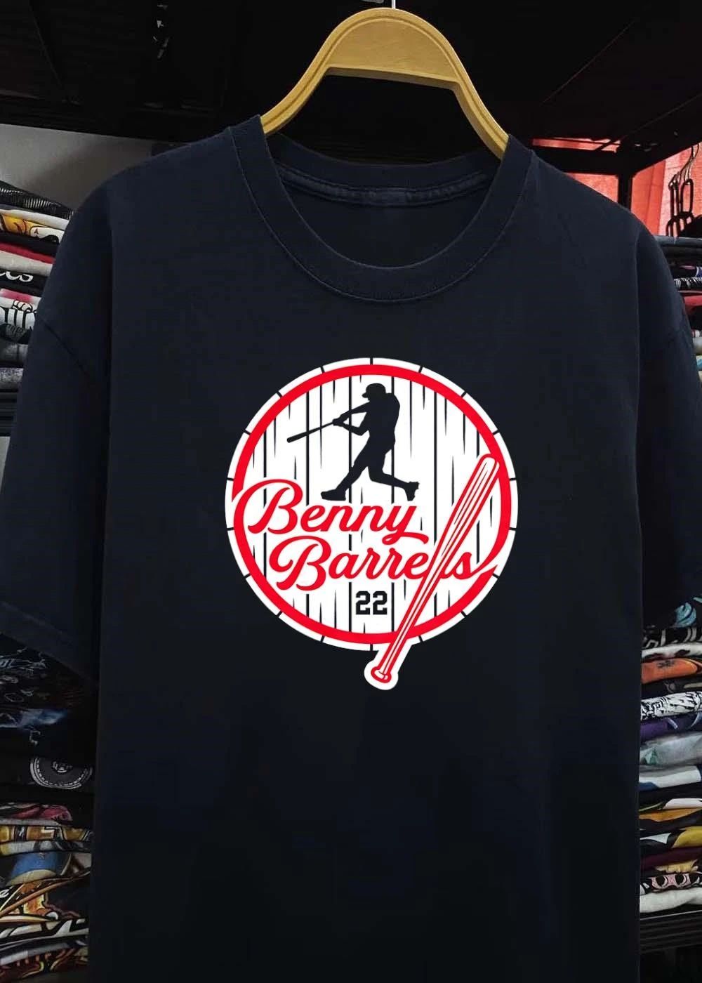 Benny Barrels Number 22 Baseball Player Swings Bat Roto Wear shirt
