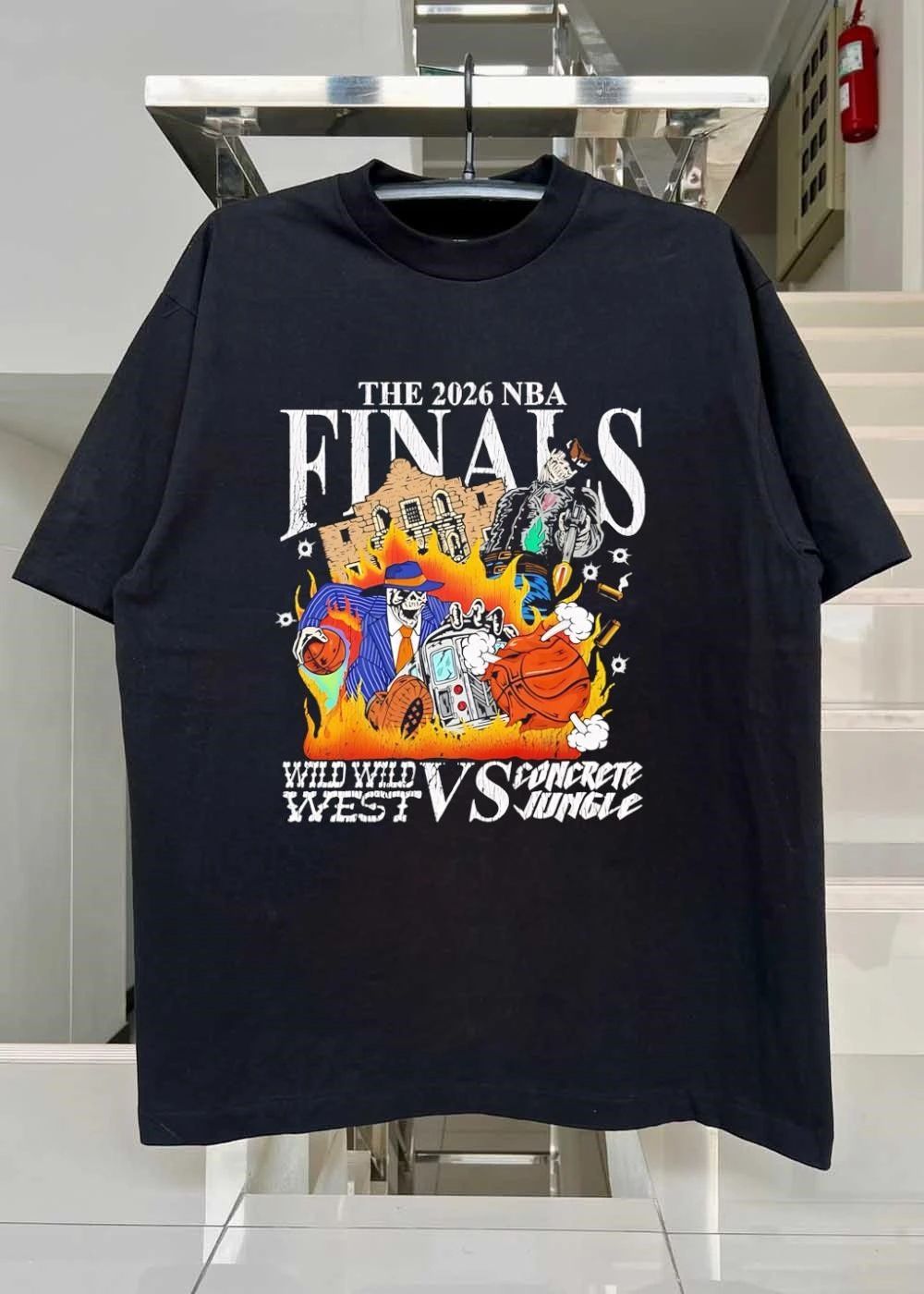 The 2026 NBA Finals Wild Wild West vs Concrete Jungle Spurs Knicks Skeleton shirt