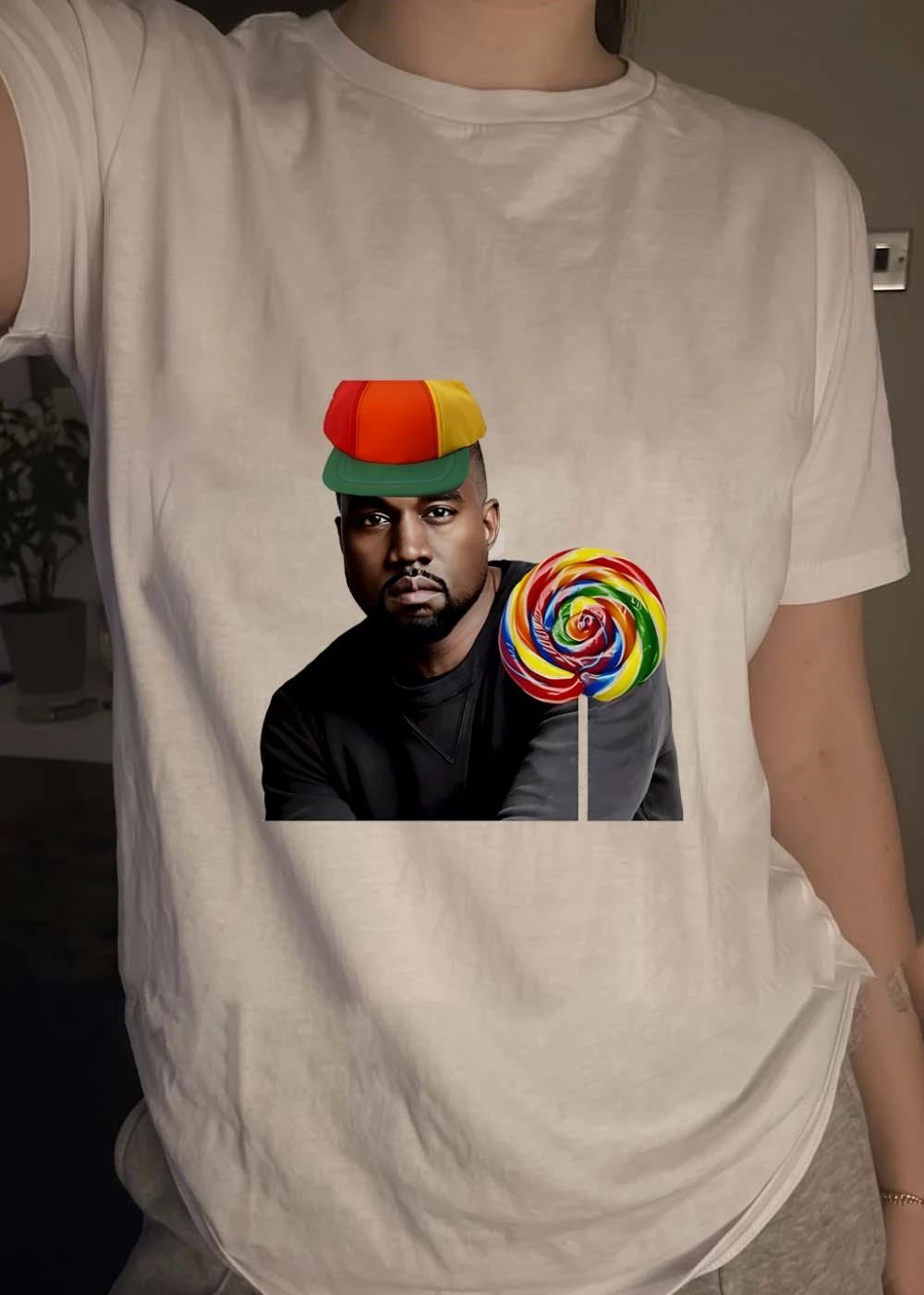 Kanye West Holding Colorful Lollipop T-Shirt
