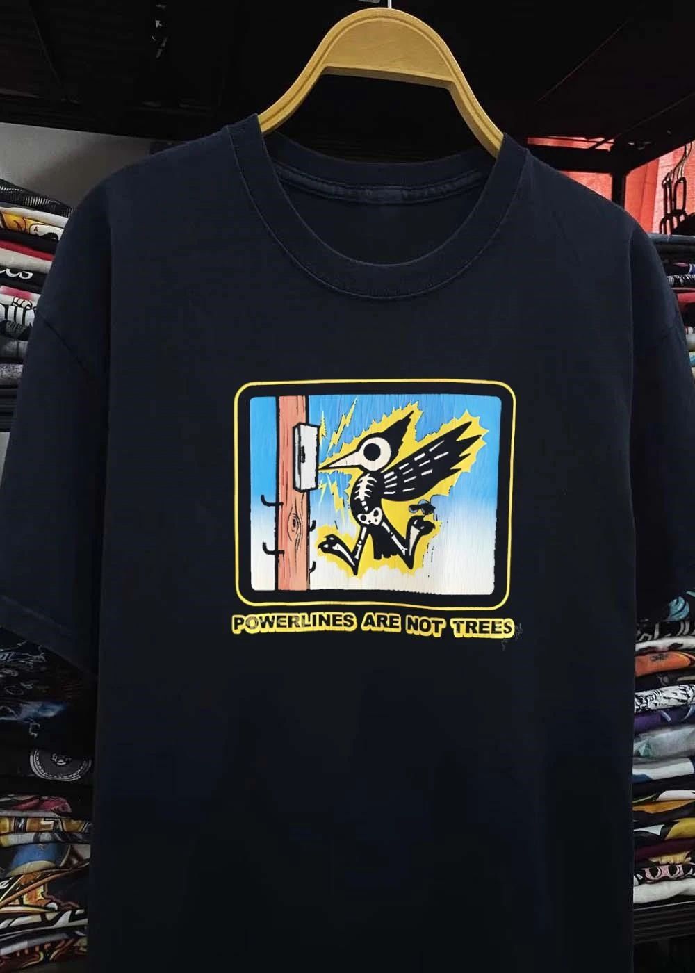 Bird Skeleton Electric Shock Powerlines Are Not Trees T-Shirt