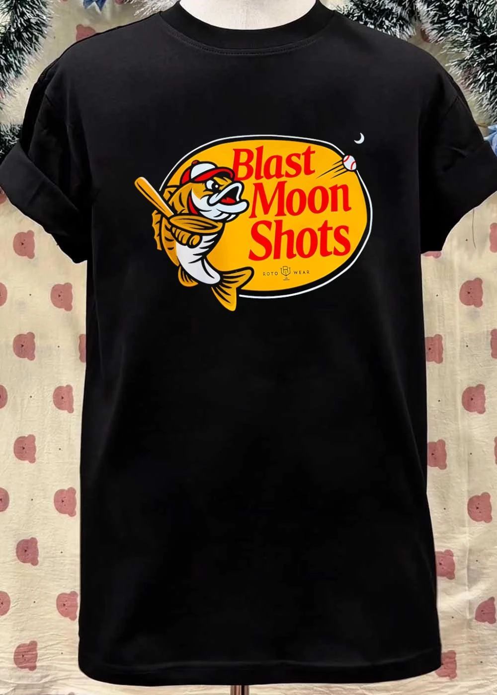 Roto Wear Fish Hitting Baseball Blast Moon Shots T-Shirt