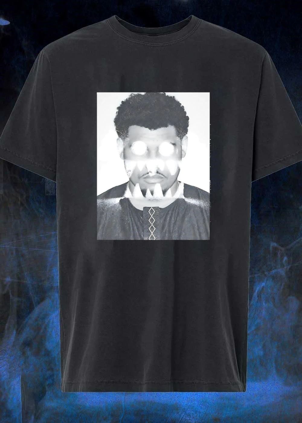 Frightening Eyes Monster Graphic Minimalist Black and White Cotton T-Shirt