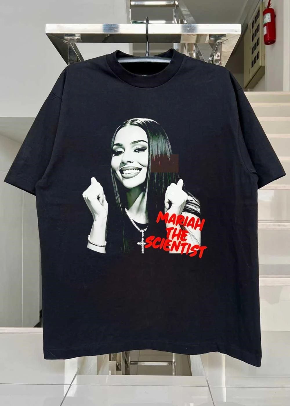 Mariah the Scientist Smiling Portrait Black and White T-Shirt