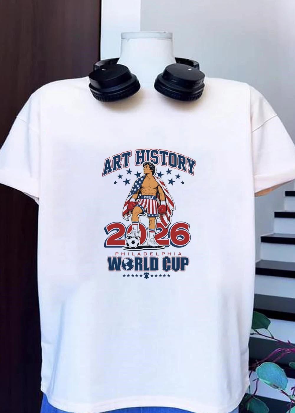 Rocky Balboa Standing on Soccer Ball Philadelphia 2026 Art History World Cup Shirt
