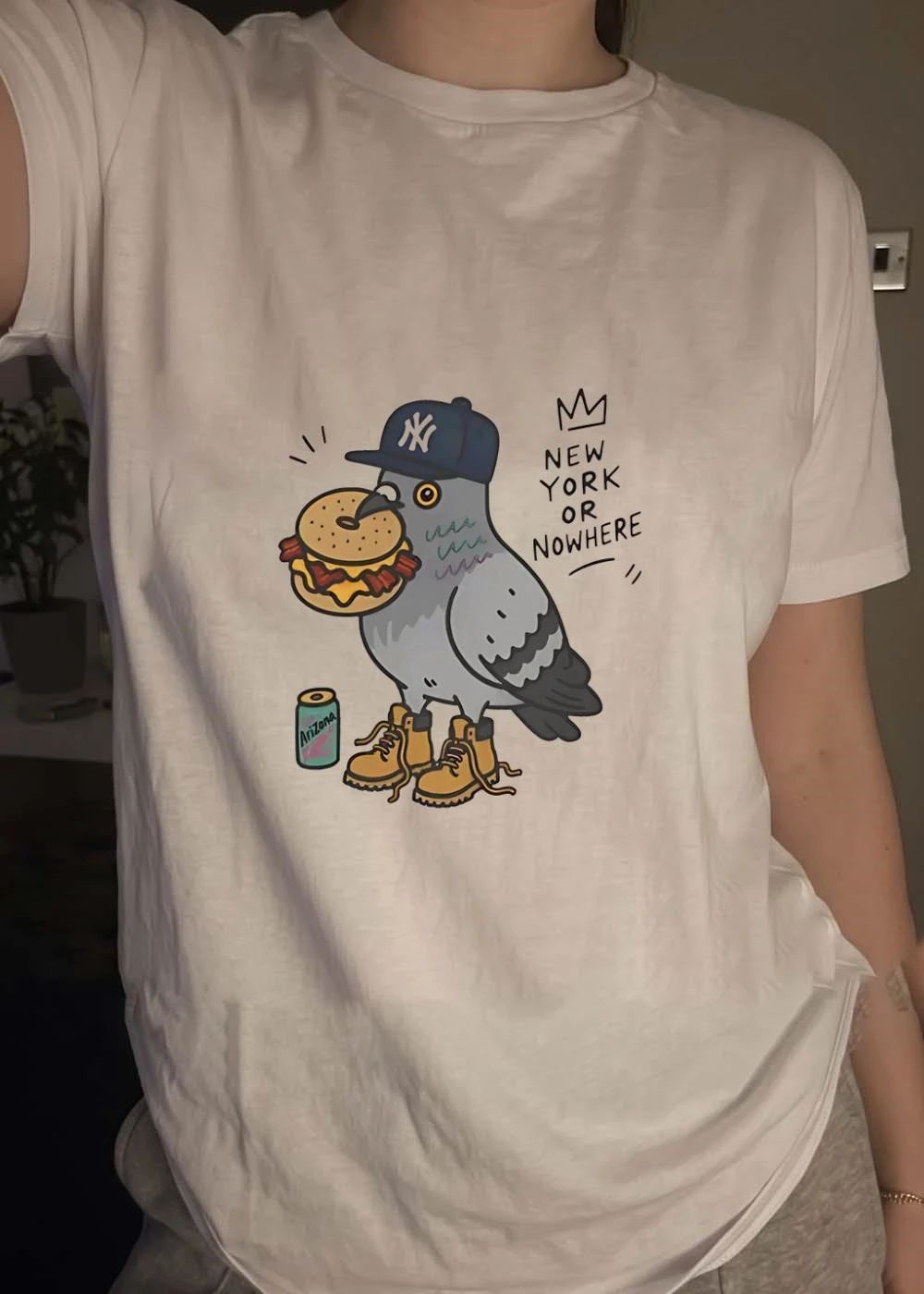 New York or Nowhere Pigeon with Bagel and Arizona Iced Tea Apparel T-Shirt