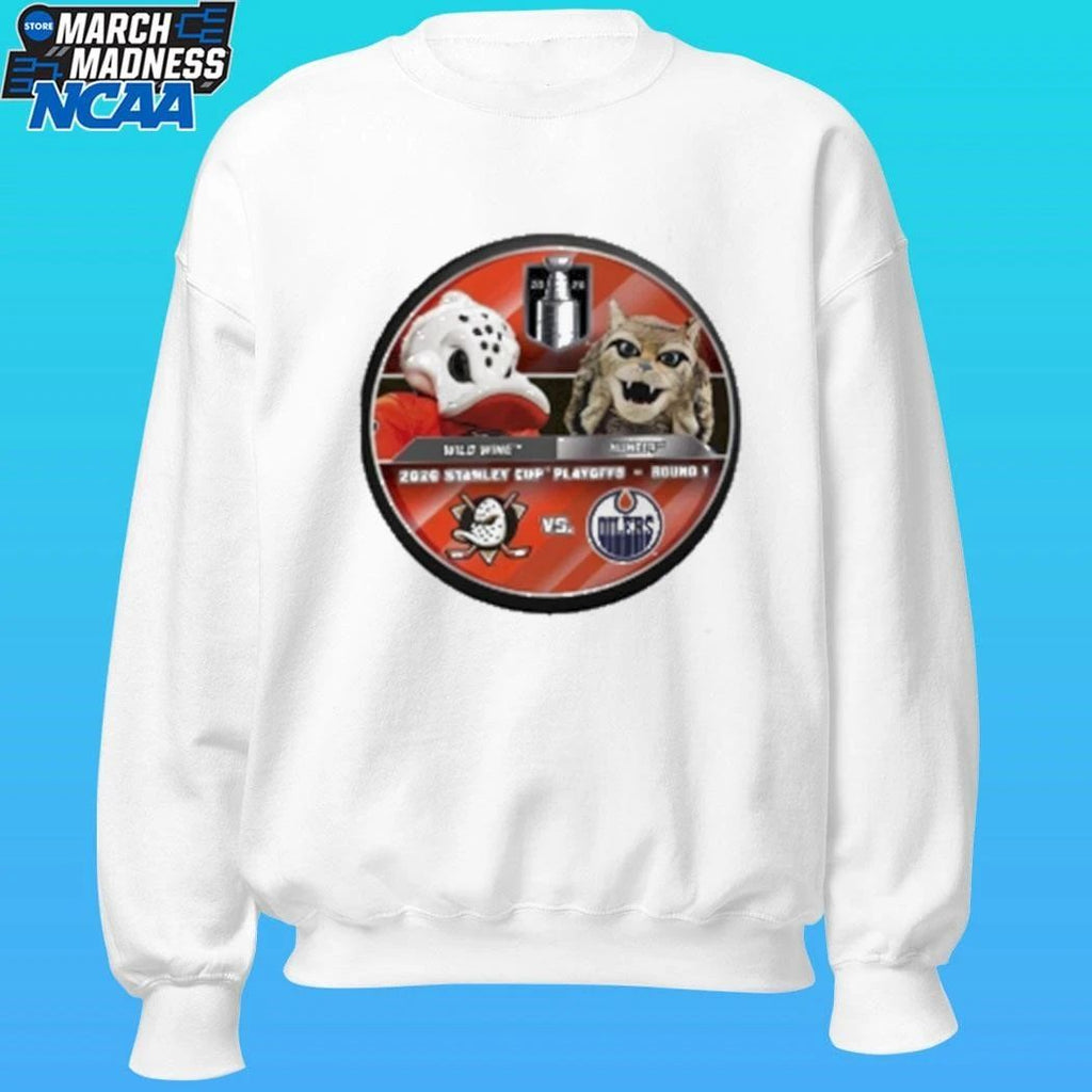 Edmonton Oilers Oilers 2026 Stanley Cup Playoffs Mascot Dueling Puck Hunter Vs Wild Wing Shirt