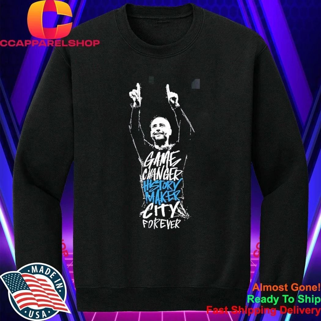 Pep Guardiola Manchester City Tribute 10 Years with Pep Game Changer History Maker City Forever 20 Trophies Shirt