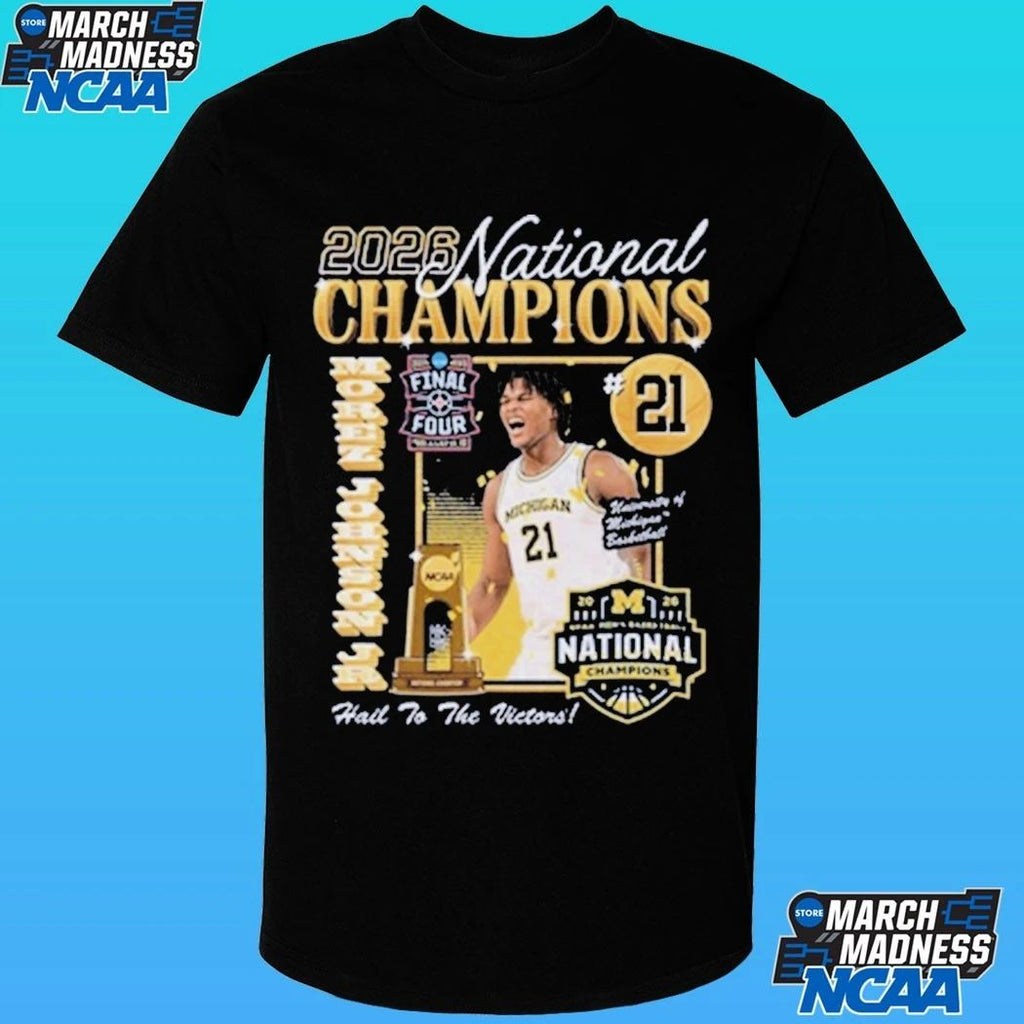 Michigan Wolverines Men’s Basketball Campus Ink 2026 National Champion #21 Morez Johnson Jr Shirt