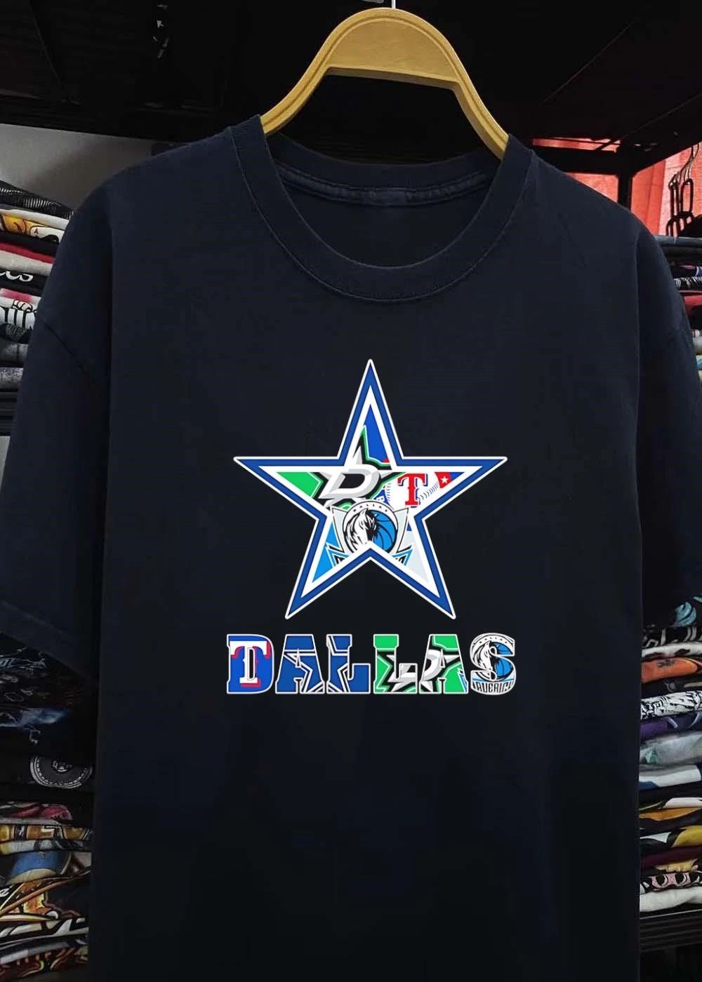 Dallas Stars Mavericks Rangers Fan Logo Print T-Shirt
