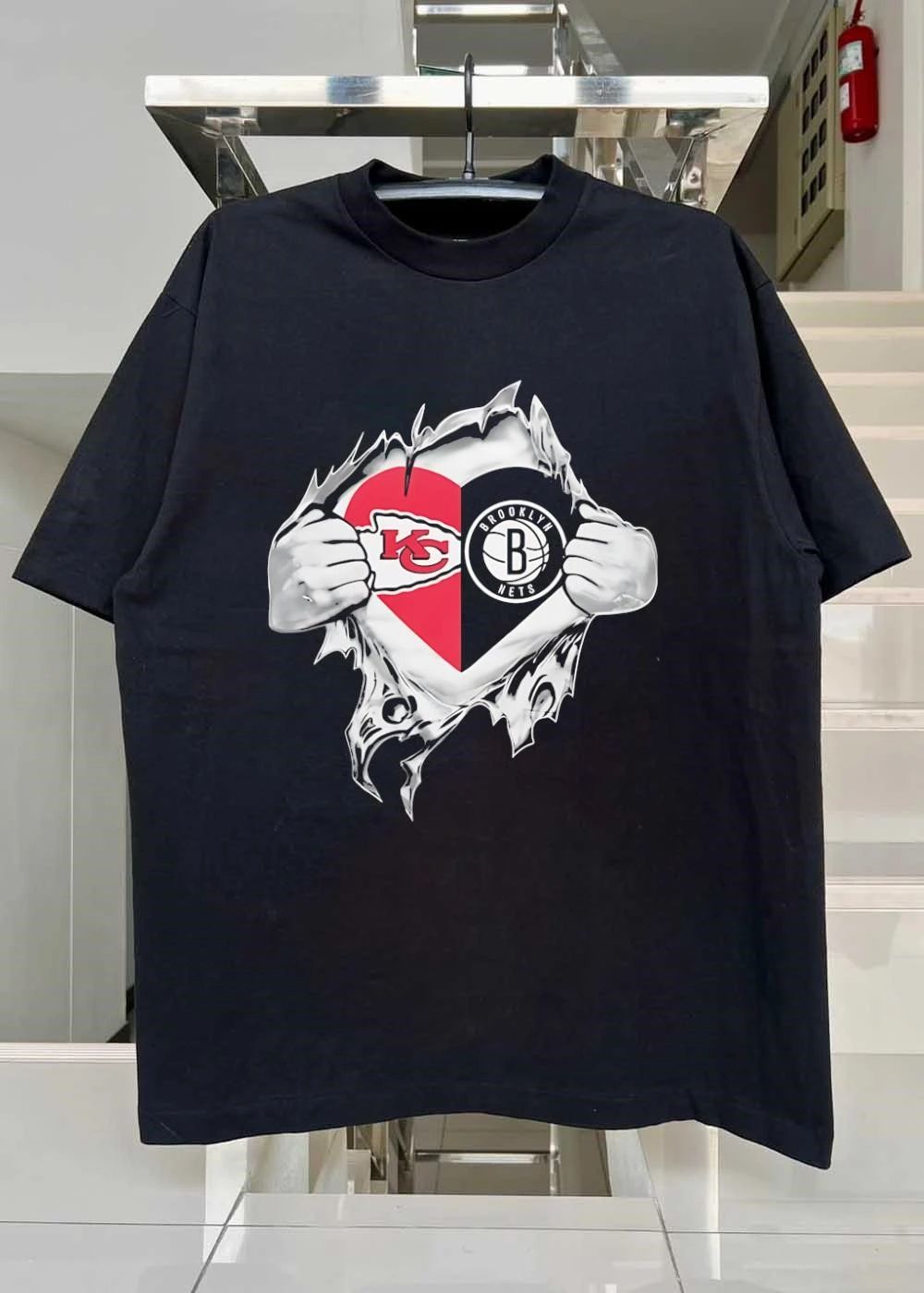 KC Nets Ripped Chest Heart Fan T-Shirt
