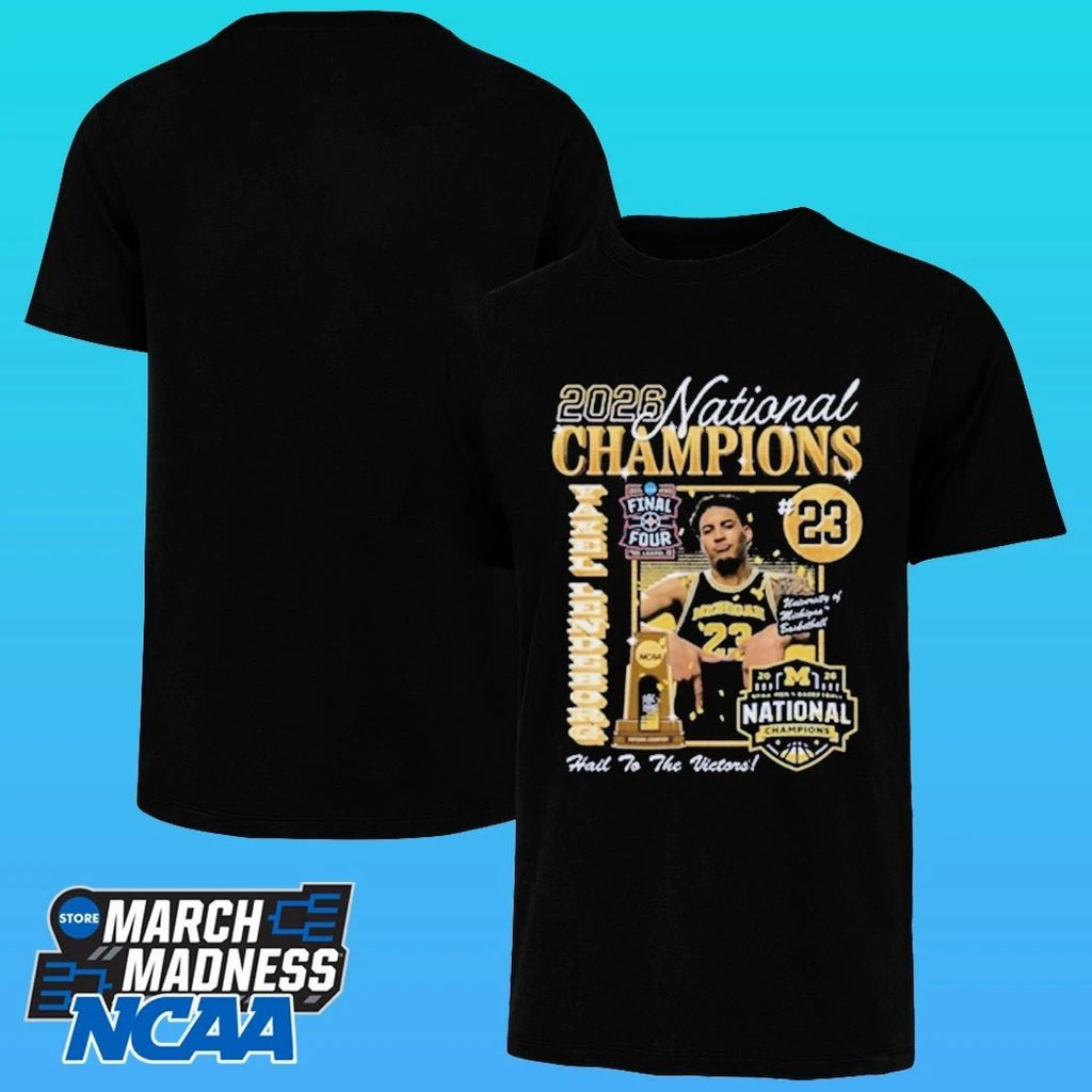 Michigan Wolverines Men’s Basketball Campus Ink 2026 National Champion #23 Yaxel Lendeborg Shirt