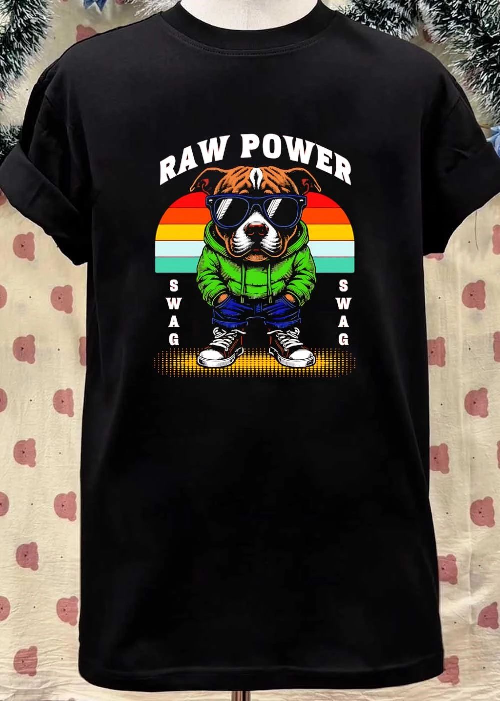 Raw Power Swag Pitbull Dog Wearing Sunglasses Hoodie shirt