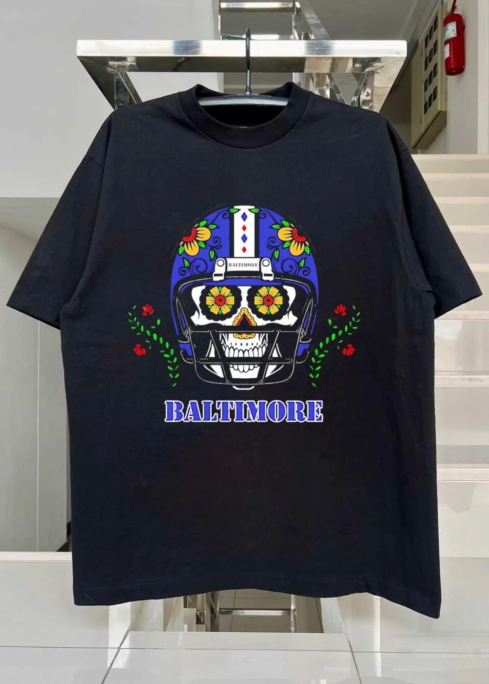 Sugar Skull Baltimore Football Helmet Baltimore T-Shirt