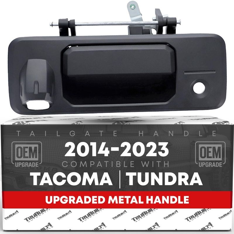 Tailgate Handle Assembly, Upgraded Metal – Compatible with 2014-2022 Toyota Tacoma, Toyota Tundra – Liftgate Latch Assembly, Textured Black – W/Camera Hole, LED Hole – OEM 69090-0C090-Metal, 97982 – Texture Tailgate Handle