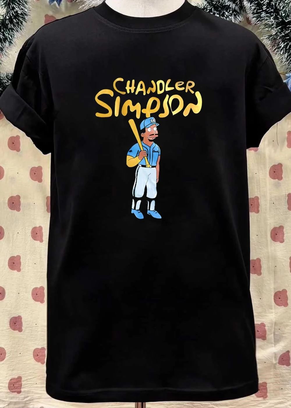 Players Chandler Simpson Baseball Portrait Gold Text Blue T-Shirt