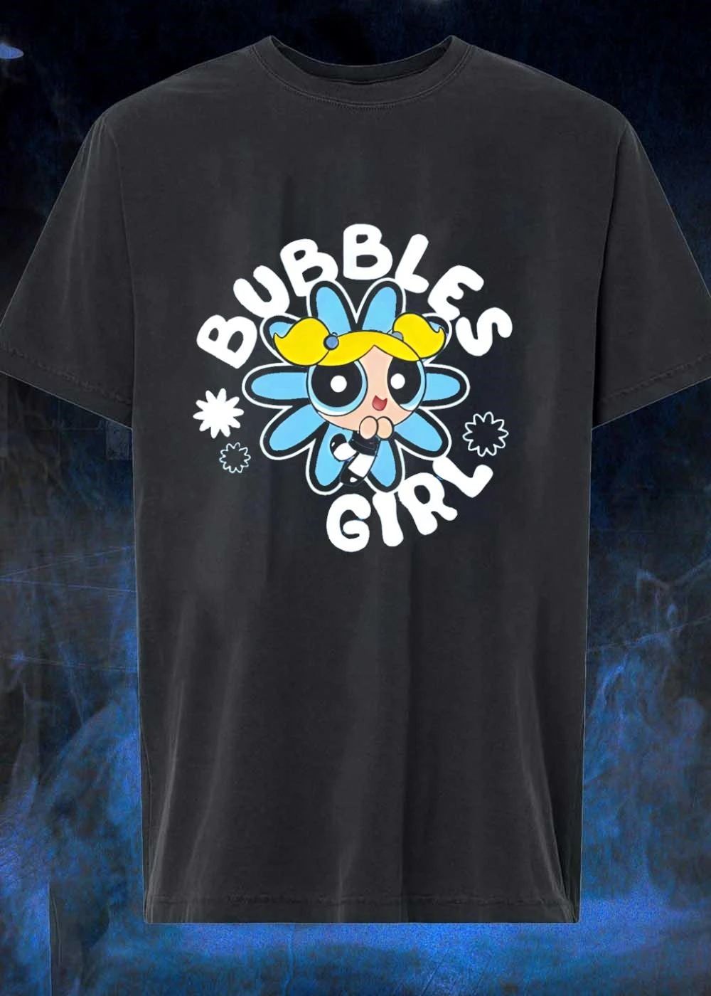Powerpuff Girls Bubbles Girl Blue Flower Graphic T-Shirt