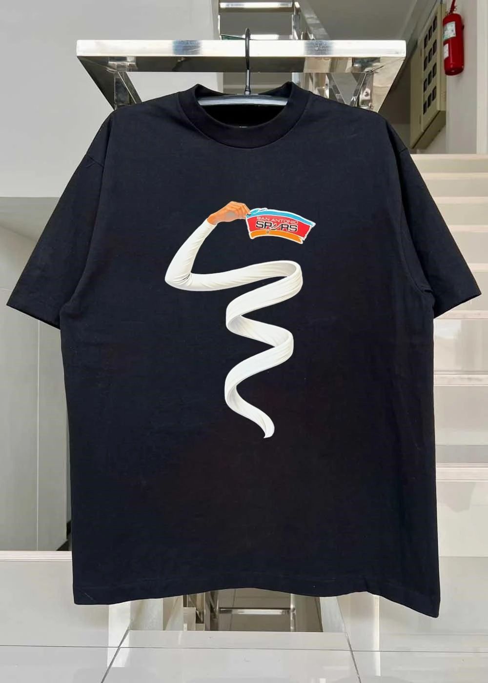 WNBA Long Arm Stretching to Hold a San Antonio Spurs T-Shirt