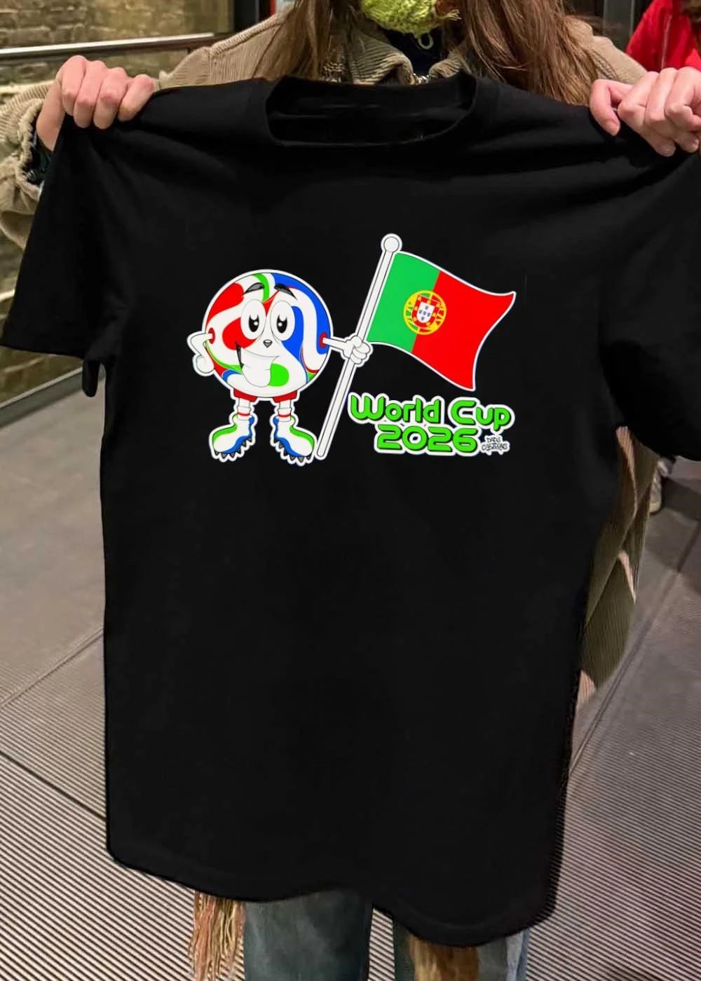 Dads Cartoons Soccer Mascot Holding Portugal Flag World Cup 2026 T-Shirt