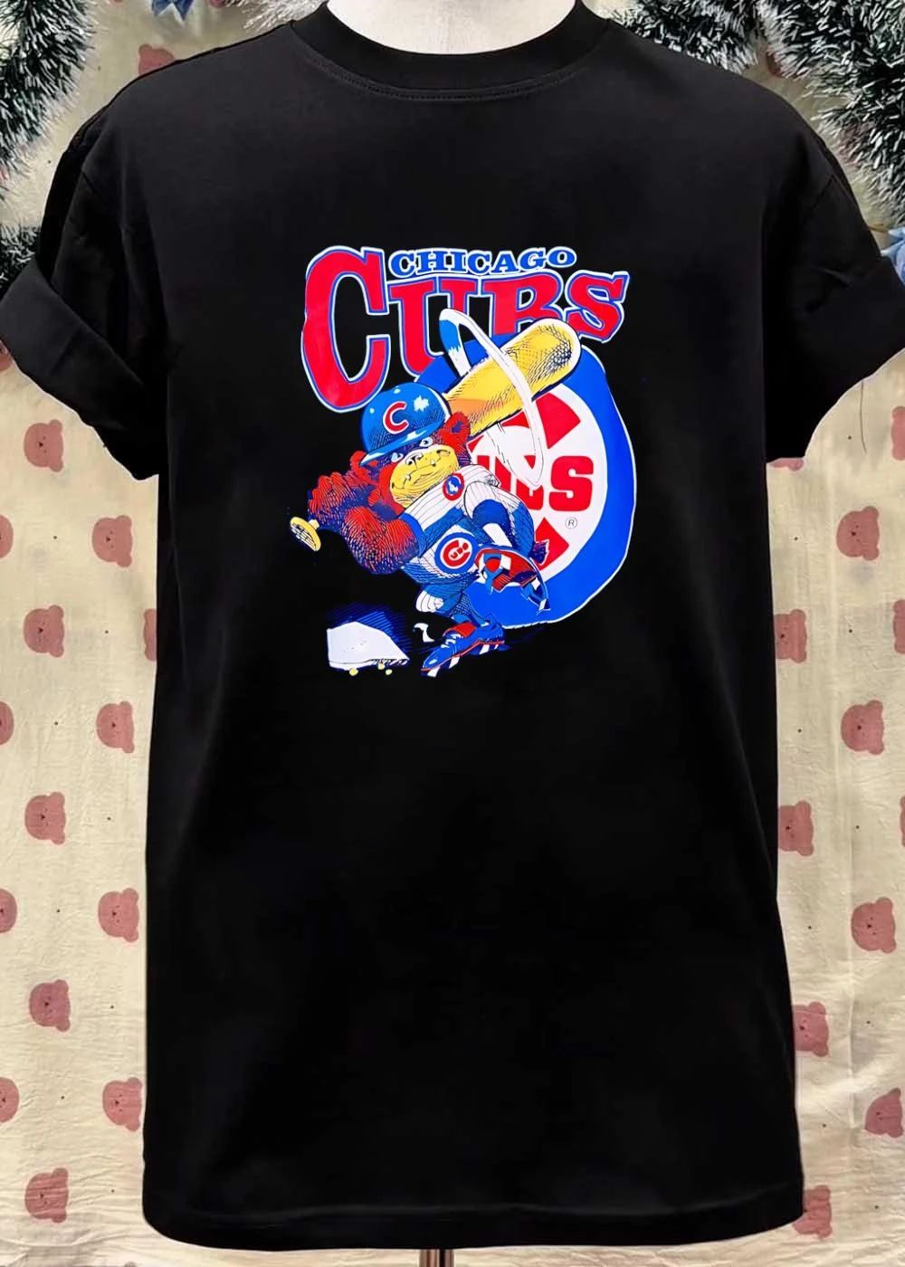 Chicago Cubs cartoon bear hitting baseball shirt
