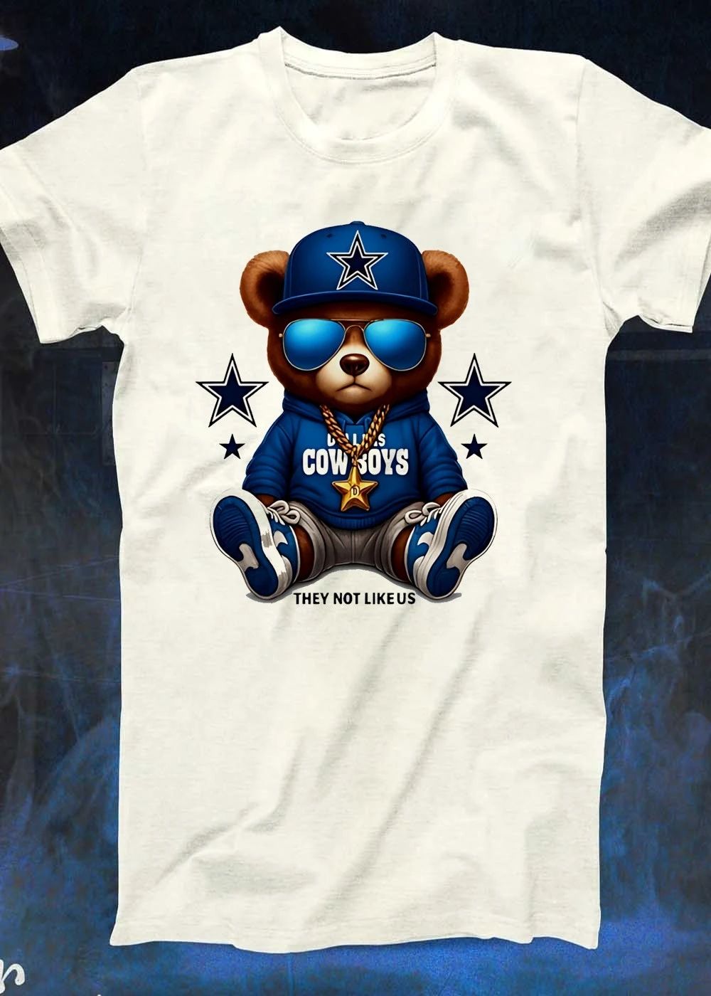 Dallas Cowboys Hoodie, Bear With Blue Cap, Shades and Gold Star Chain T-Shirt