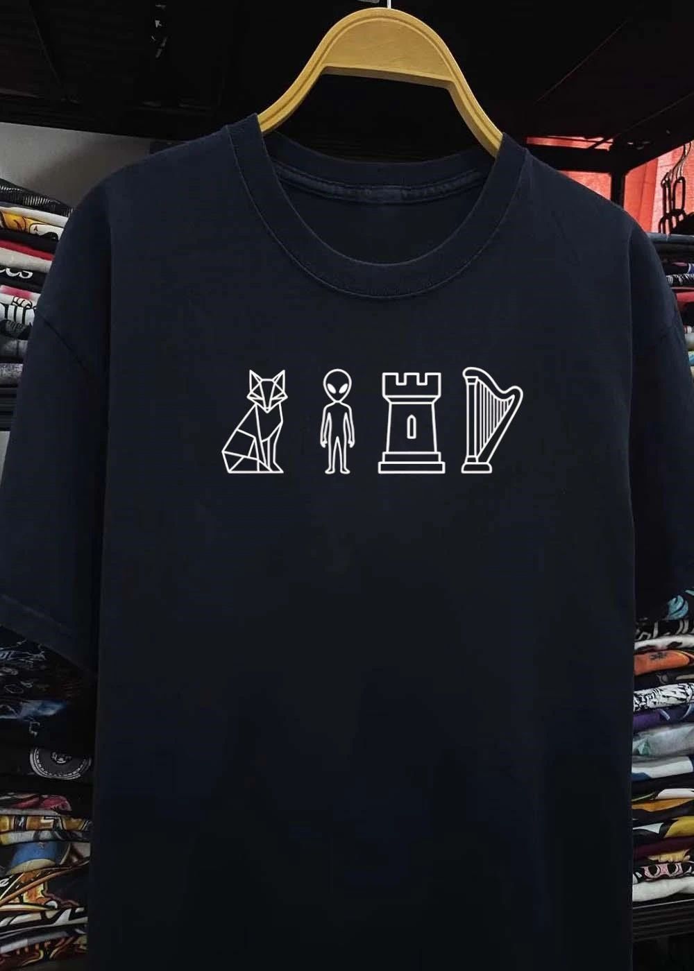 Geometric Fox Alien Chess Piece Harp Icon Shirt