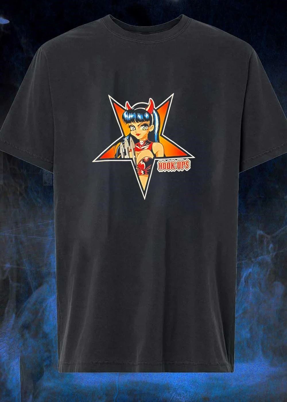 Hook-ups Devil Girl Holding Trident Star Black T-Shirt