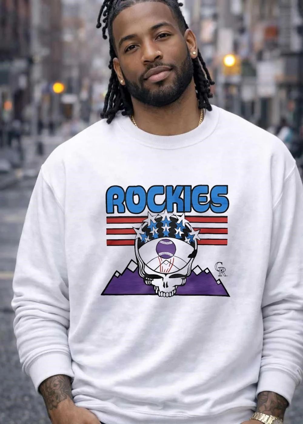CR Rockies Skull Grateful Dead Baseball T-Shirt