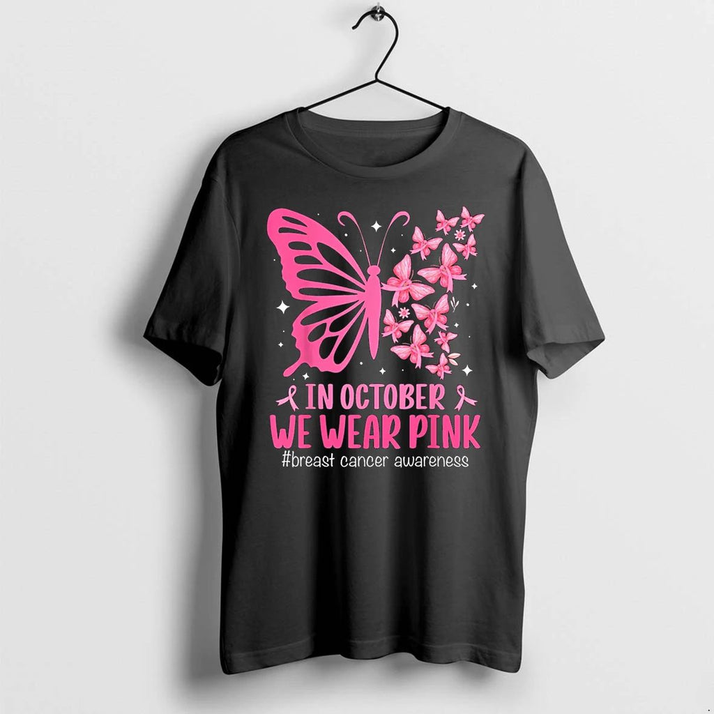 In October We Wear Pink Breast Cancer Awareness Butterfly Tshirts Sweater
