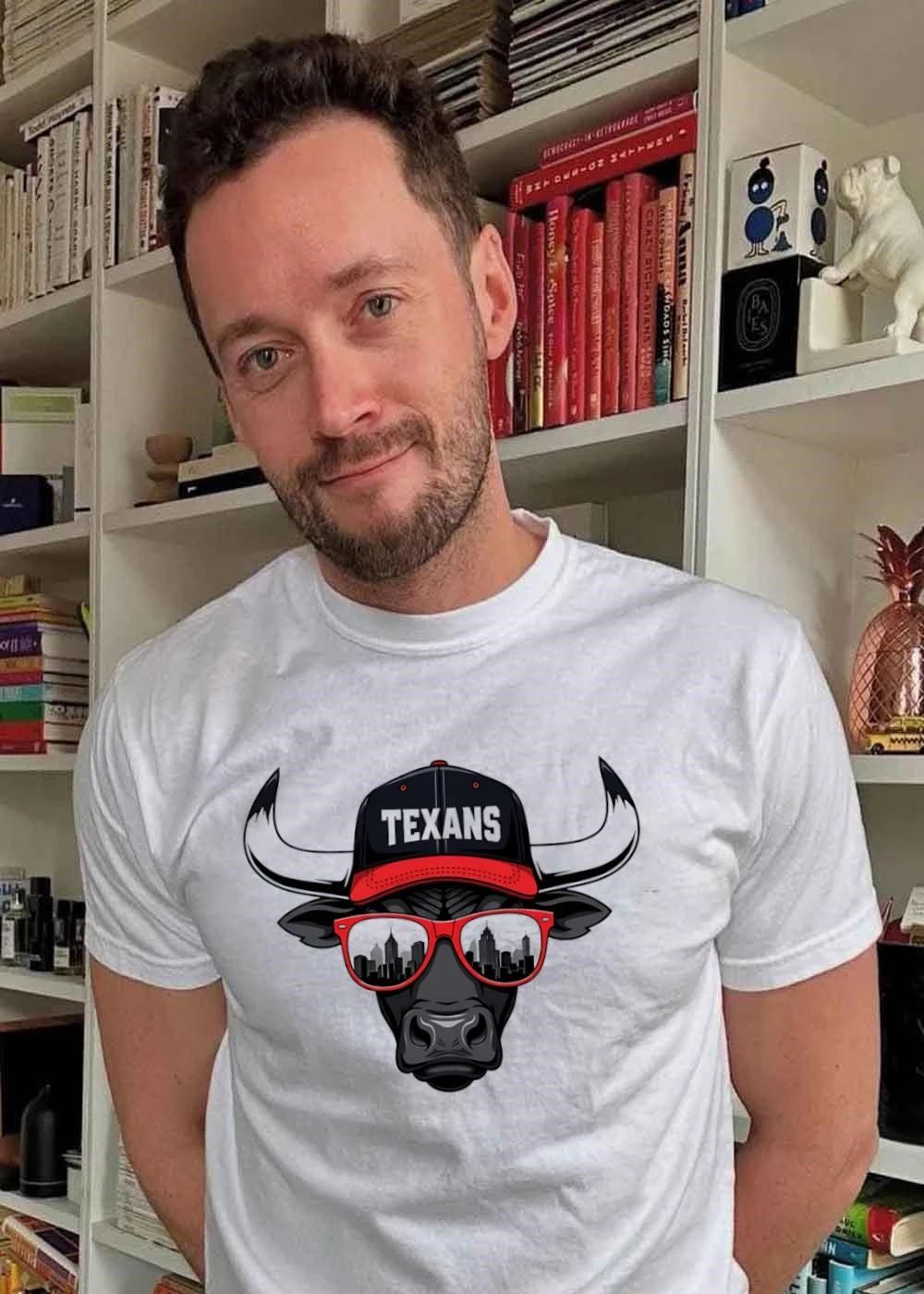 Cool Bull Wearing Sunglasses and Texans Cap T-Shirt