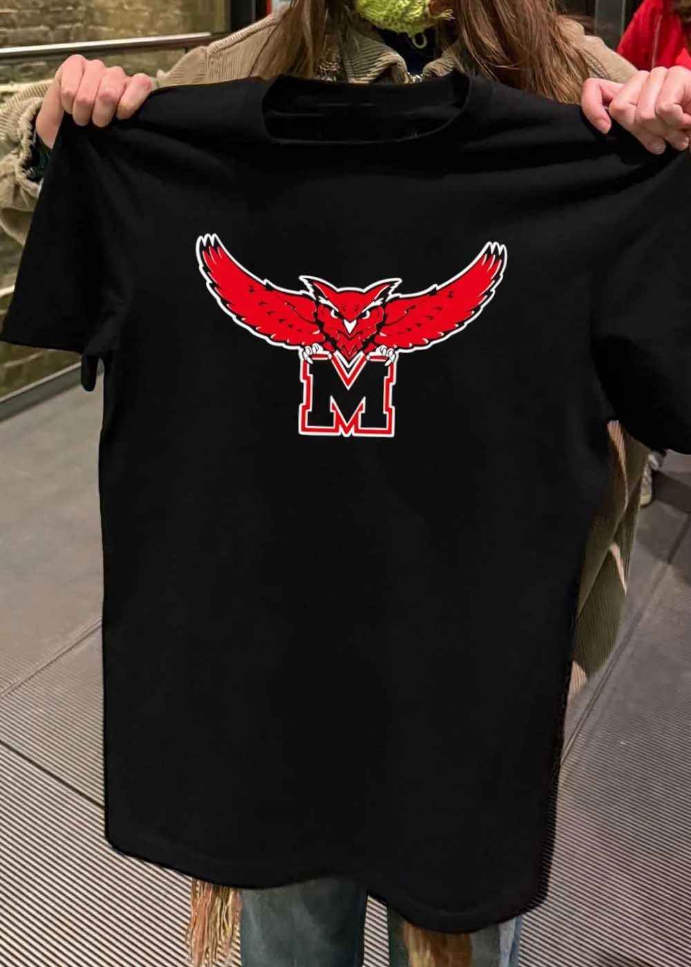 Mascot Apparel Red Owl Resting on M Logo Team Shirt