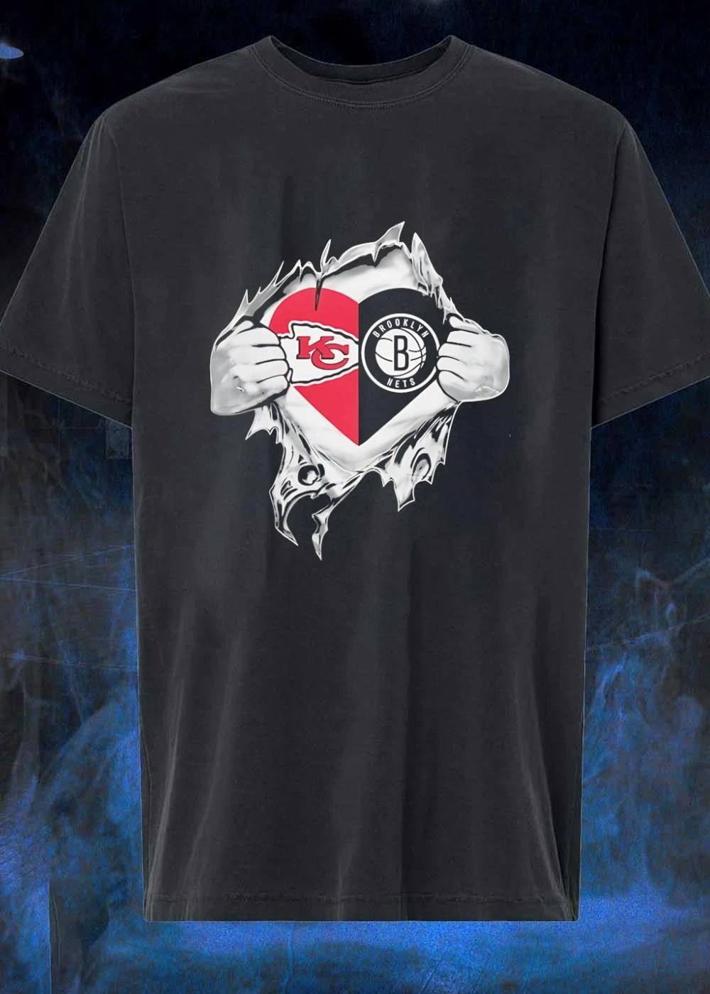 KC Nets Ripped Chest Heart Fan T-Shirt