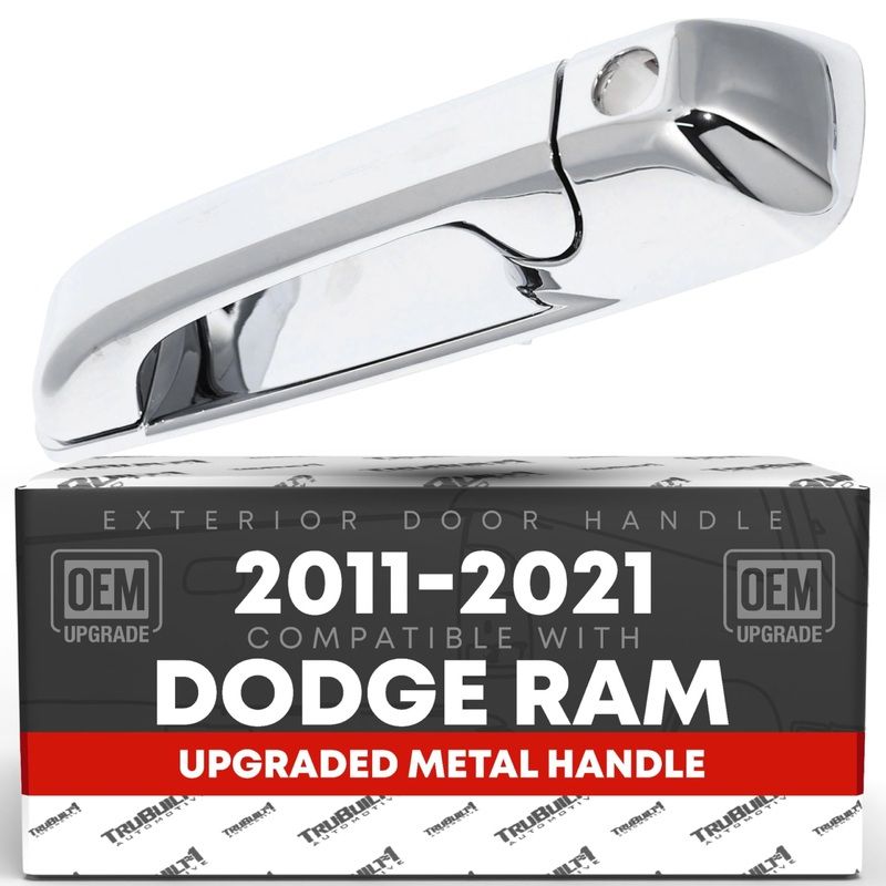Exterior Front Driver Door Handle, Upgraded Metal – Compatible with 2011-2018 Dodge Ram 1500, 11-20 Ram 2500, 11-21 Ram 3500, Ram 4500, Ram 5500 – All Chrome w/ Keyhole – OEM 55112383AC-ACHMT, 82058 – Front Driver Side Handle