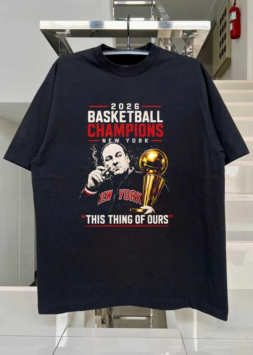 Tony Soprano Smoking Cigar Holding Basketball Trophy 2026 New York Basketball Champions This Thing of Ours New York T-Shirt