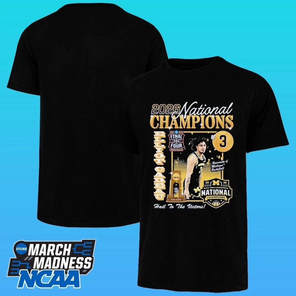 Michigan Wolverines Men’s Basketball Campus Ink 2026 National Champion #3 Elliot Cadeau Shirt